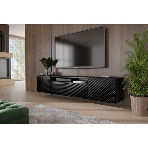 Závesný TV stolík s frézovaním Cleo 180 cm - čierna - 01