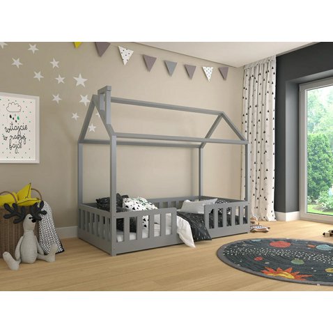 Detská posteľ domček Alfie 1 z masívu - 120 x 200 - sivá 01