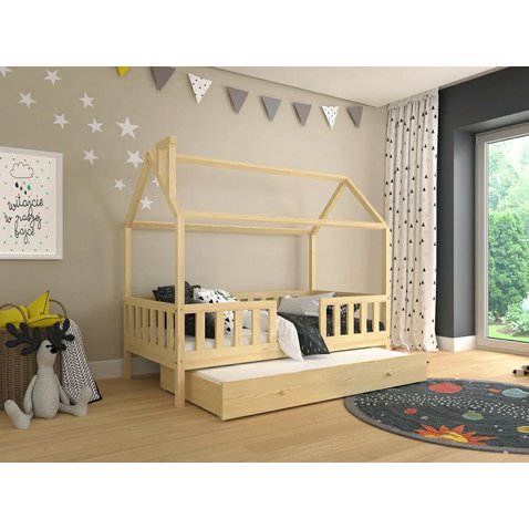 Detská posteľ domček Alfie 5 s prístelkou - 120 x 200 - prírodná borovica 01