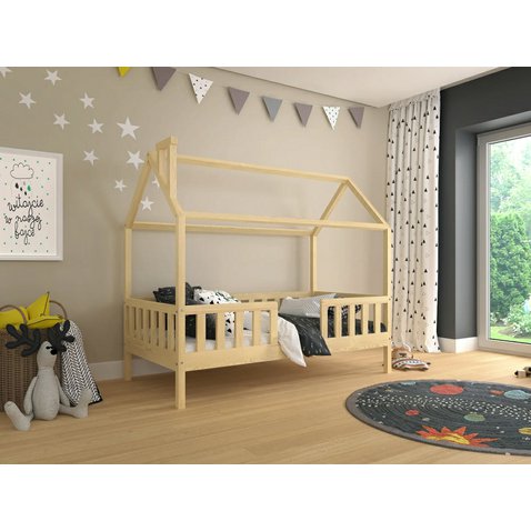 Detská posteľ domček z masívu Alfie 2 - 120 x 200 - prírodná borovica 01