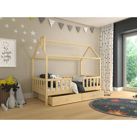 Detská posteľ domček Alfie 4 s úložným priestorom  - 120 x 200 - prírodná borovica 01
