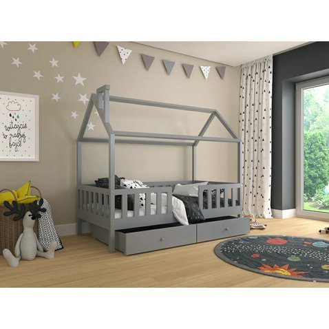 Detská posteľ domček z masívu Alfie 4 - 120 x 200 - sivá 01