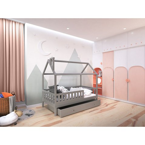 Masívna domčeková posteľ Alfie PLUS 3 so snímateľnou zábranou - 120 x 200 cm - sivá 01