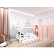 Domčeková posteľ Alfie PLUS 5 s prístelkou a snímateľnou zábranou - 90 x 200 cm - biela