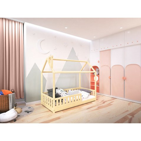 Domčeková posteľ Alfie PLUS 1 so snímateľnou zábranou - 80 x 160 - prírodná borovica 01