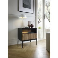 Moderný nočný stolík s osvetlením Sento - čierny grafit/dub wotan