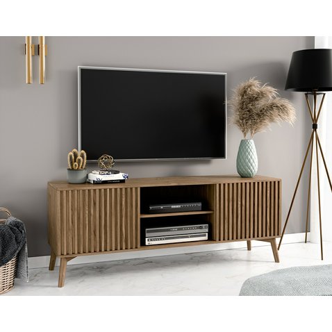 Moderný TV stolík Entsian v drevenom dekore 01