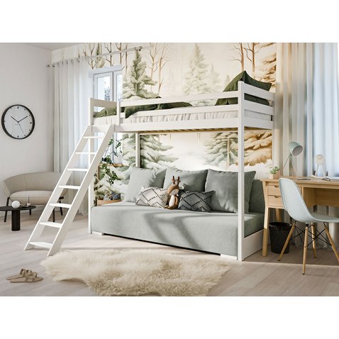 Drevená vyvýšená posteľ s pohovkou Sofino 1 - 90x200 cm - biela - 01