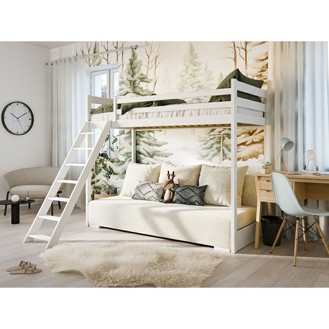 Drevená vyvýšená posteľ s pohovkou Sofino 2 - 90x200 cm - biela - 01