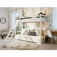 Drevená vyvýšená posteľ s pohovkou Sofino 2 - 90x200 cm - biela