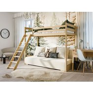 Drevená vyvýšená posteľ s pohovkou Sofino 2 - 90x200 cm - prírodná borovica
