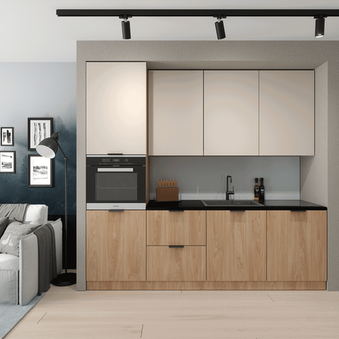 Elegantná kuchynská linka Sorento 240 cm - dub puccini / béžová 01
