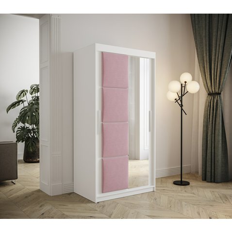 Šatníková skriňa s čalúnenými panelmi Tapi 100 - biela / ružová 01