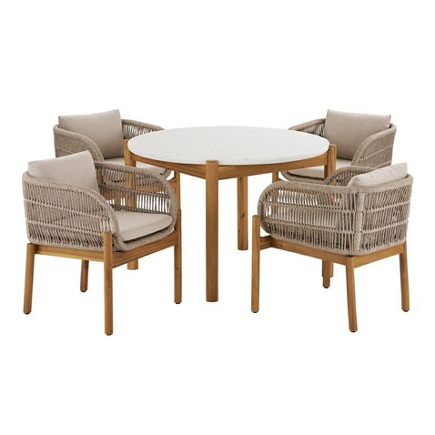 TERRACINA – záhradný jedálenský set akácia/povrazový výplet, béžový