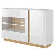 Štýlová komoda ARCO 9 s LED osvetlením - biely lesk/dub grandson - 01