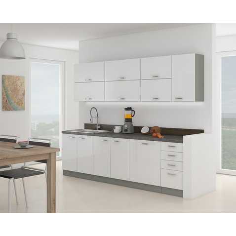 Moderná kuchyňa Bianka 260 cm - sivá / biely lesk 01