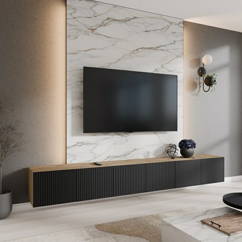 NOE frézovaný závesný TV stolík 300 cm - dub artisan/čierny mat 05
