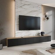NOE frézovaný závesný TV stolík 300 cm - dub artisan/čierny mat