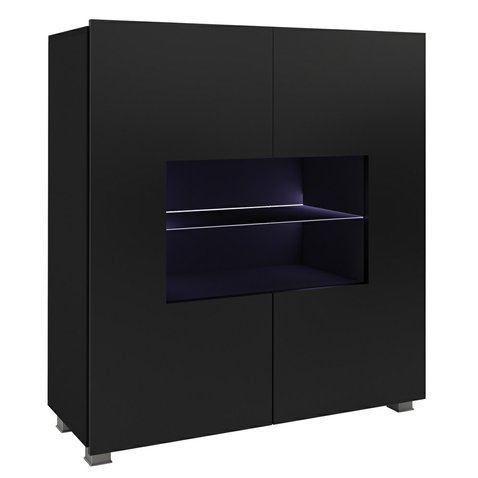 Štýlová komoda s LED osvetlením CALABRINI - čierna/čierny lesk - 01