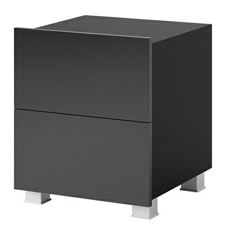Moderný nočný stolík so zásuvkami CALABRINI - čierna/čierny lesk - 01