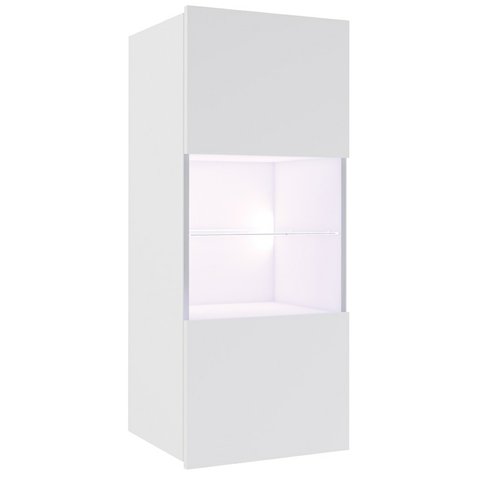 Nástenná vitrína s LED osvetlením CALABRINI - biela/biely lesk - 01