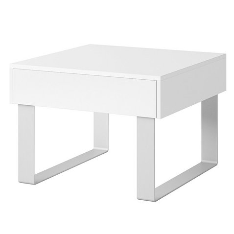Malý konferenčný stolík so zásuvkou CALABRINI - biela/biely lesk - 01