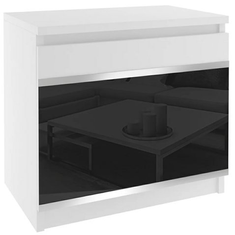 Moderný nočný stolík Beauty 2 - biela / čierny lesk - 01